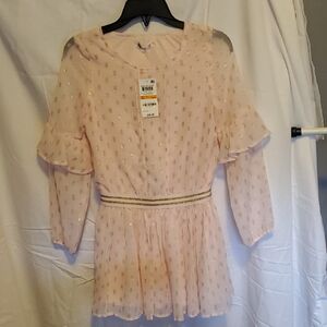 Epic Threads Pink & Gold Dress Textured Pattern and Billowy Sleeves Big Girls